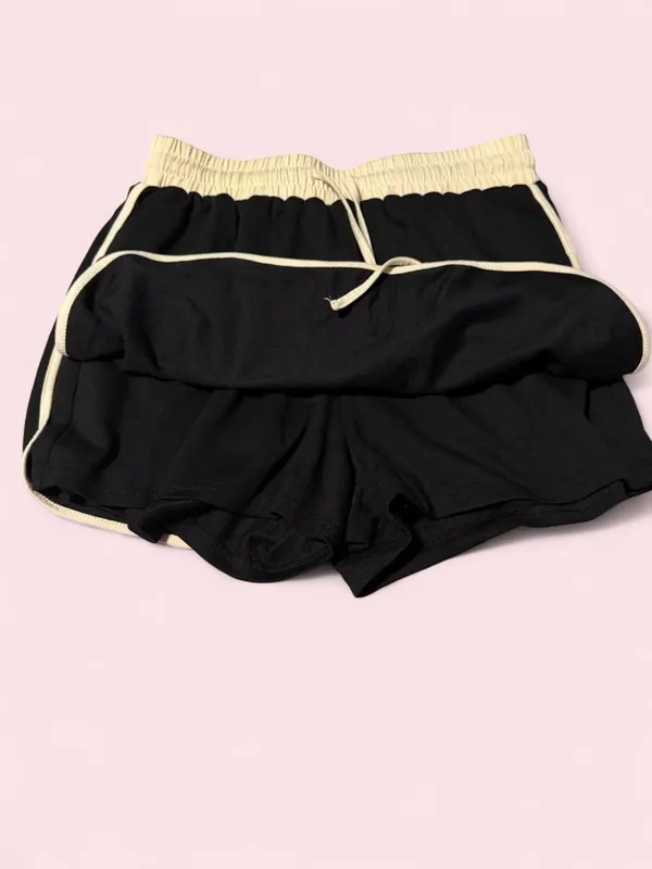 Black Mini Skirt with Cream Trim and Elastic Waist - Image 3