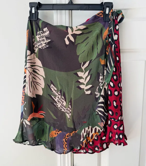 Farm Rio Mixed Prints Belen Wrap Mini Skirt, Size XS - Image 3