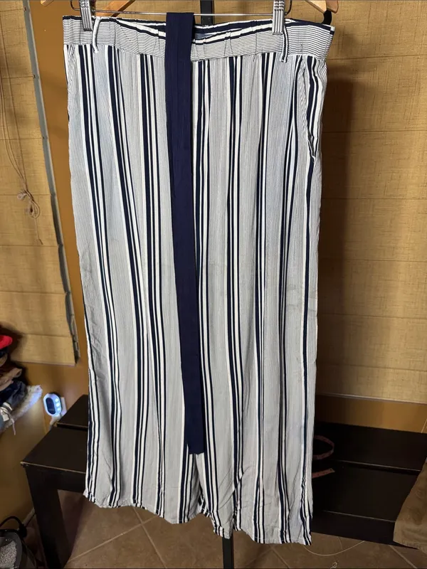 Indigo Rising Navy White Striped Wide Leg Pants XL Coastal Boho Pull On - Image 2