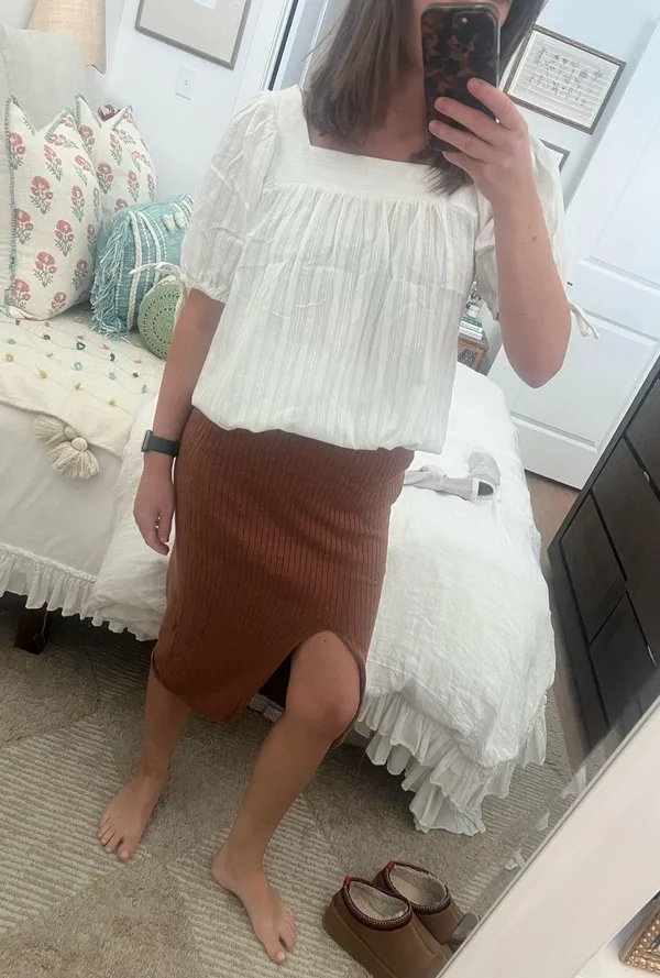 Free People Knit Skirt Midi Ribbed Caramel - Image 2
