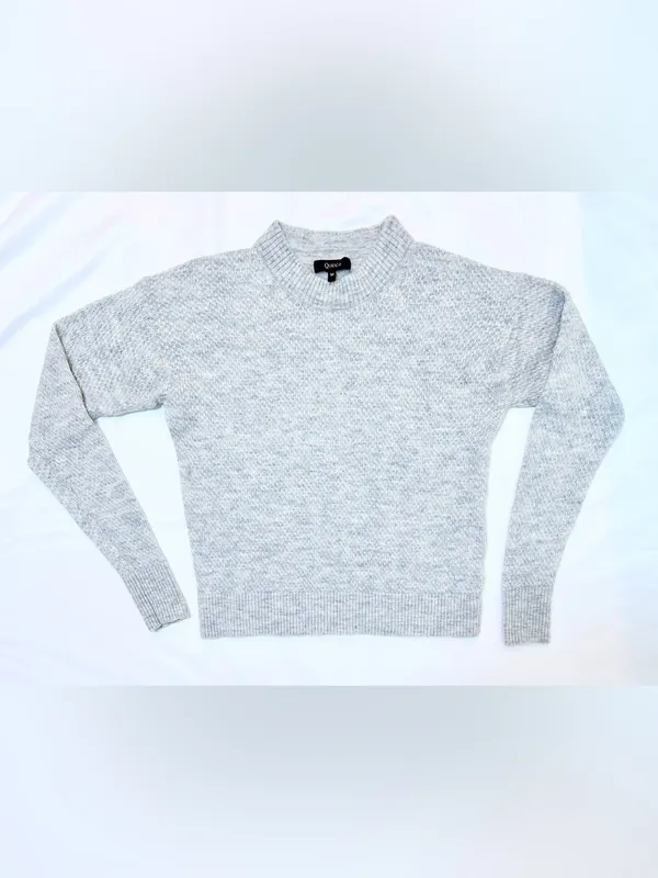 Quince Baby Alpaca Wool Diamond Stitch Crew Sweater – Light Grey – M - Image 5
