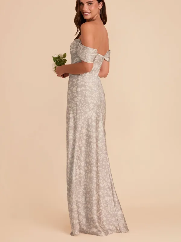 Birdy Grey Mia Dress Matte Satin Almond Dreamy Floral Maxi M White Pearl Gray - Image 12