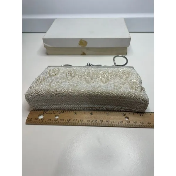 Handmade Vintage Ivory white All Beaded Top Handle Bag With Mother Of Pearl Detailing - Image 16