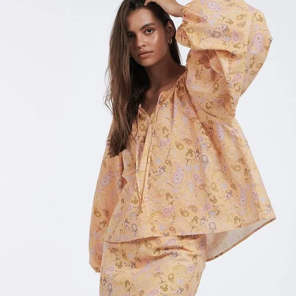 Charlie Holiday Josie Paisley Boho Balloon Sleeve Blouse Mini Skirt Matching Set - Image 2