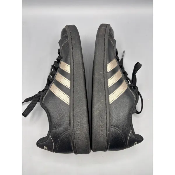 Adidas Womens 7 Sneakers Black Gold Stripes Lace‎ Up Shoes Casual Workout Gym - Image 5