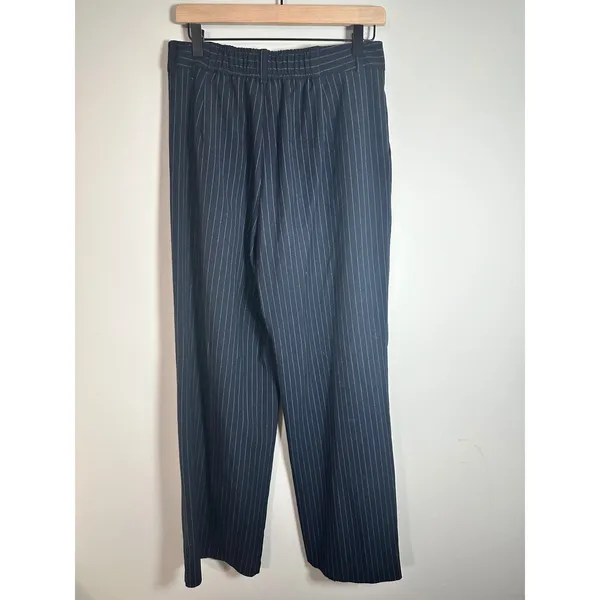 GU Navy Blue Pinstripe Pleated Wide Leg Pants High Rise Office Trousers L - Image 6