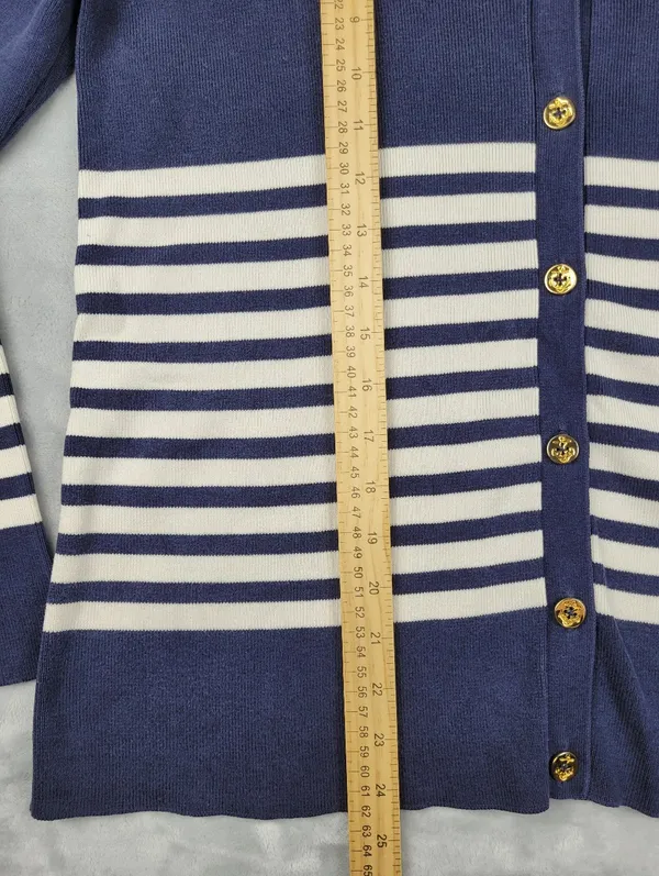 Lauren Ralph Lauren Navy Striped Silk Blend Cardigan Gold Button Petite S - Image 6