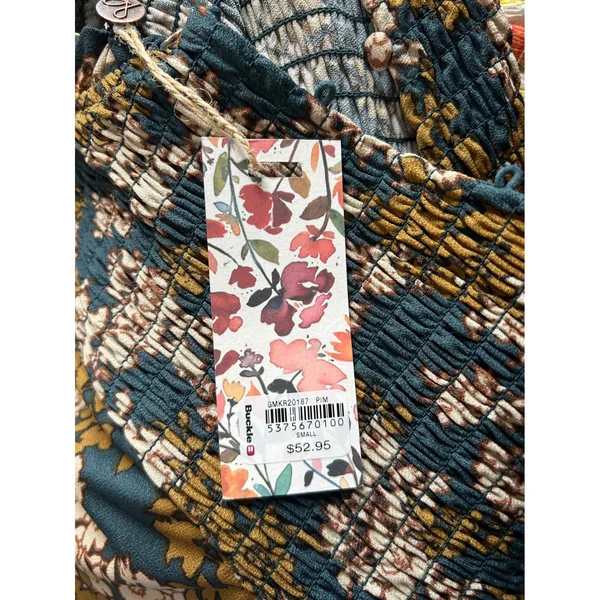 Gimmicks By Buckle Women's‎ S Pine Multi Floral Smocked Blouse Button Down NWT - Image 4