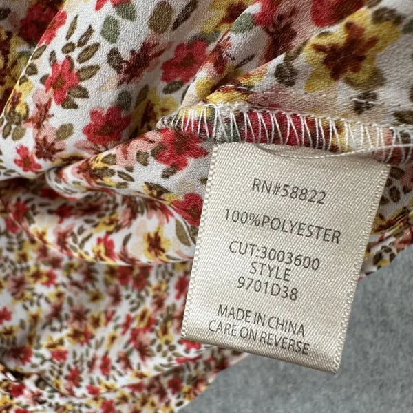Max Studio Floral V-Neck Blouse Women's XL Yellow/Red Belted Ruffle Boho - Image 8