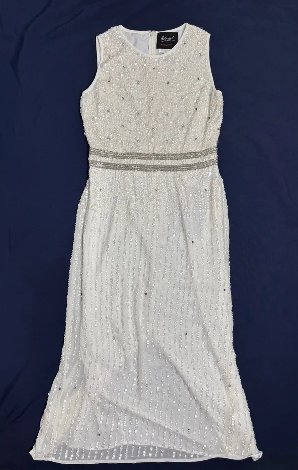 Mac Duggal Ivory Sequin Beaded Formal Maxi Dress Size 6 NWT - Image 2