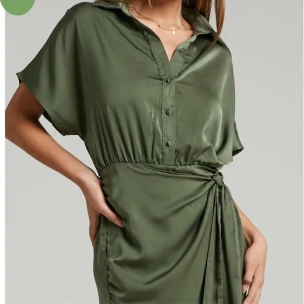Showpo Ameleth Collared Wrap Front Mini Dress in Olive Size 8 Green - Image 4