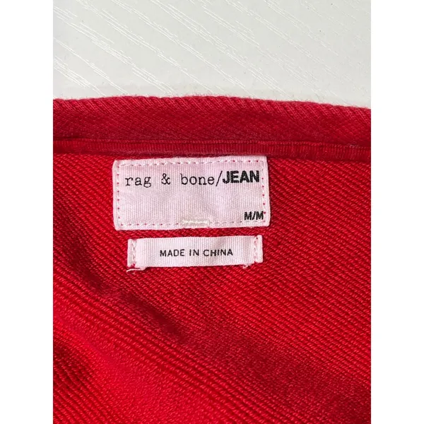 Rag & Bone JEAN Red Cropped French‎ Terry Sweatshirt Raw Hem Medium - Image 5