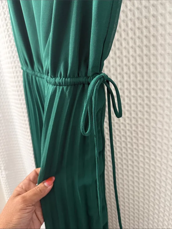 ASOS Women’s Green Pleated V-Neck Cami Midi Dress With Drawstring Waist Size 8 - Image 3