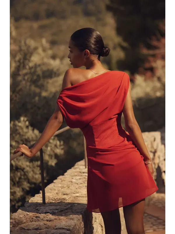 SOVERE Ada Mini Dress in Spiced Apple XSmall New Womens Off the Shoulder - Image 9