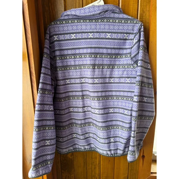 Jachs‎ Classic Womens Fleece Pullover Purple Fair Isle Print Snap Neck Size M - Image 3