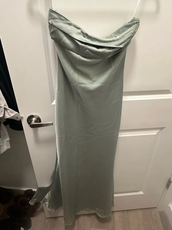 Green Satin Strapless Dress - Image 3