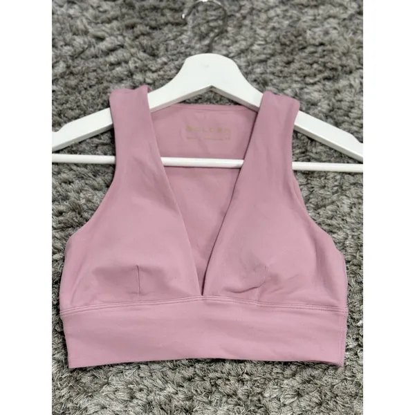 Golden Aritzia Pink V-Neck Sports Bra Crop Top Activewear Padded Bralette XS - Image 2