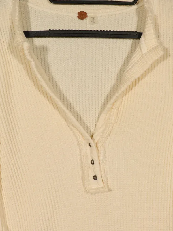 NWT Free People Long Sleeve V Neck Henley in Ivory Size Medium - Image 6