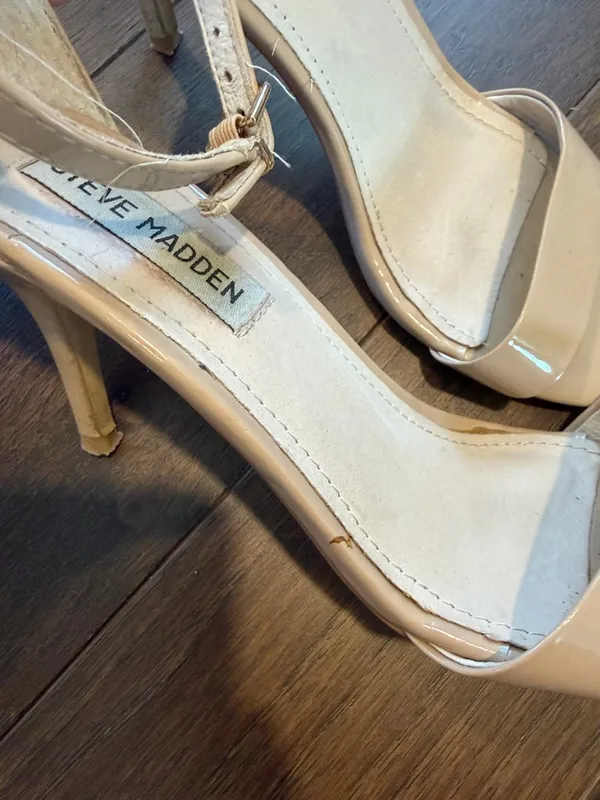 Steve Madden Silly Ankle Strap Nude Beige Patent Leather Heeled Size 7 - C37-080 - Image 8
