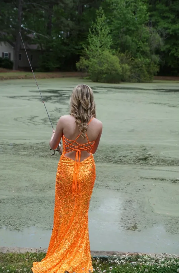 Ellie Wilde Orange Prom Dress - Image 2