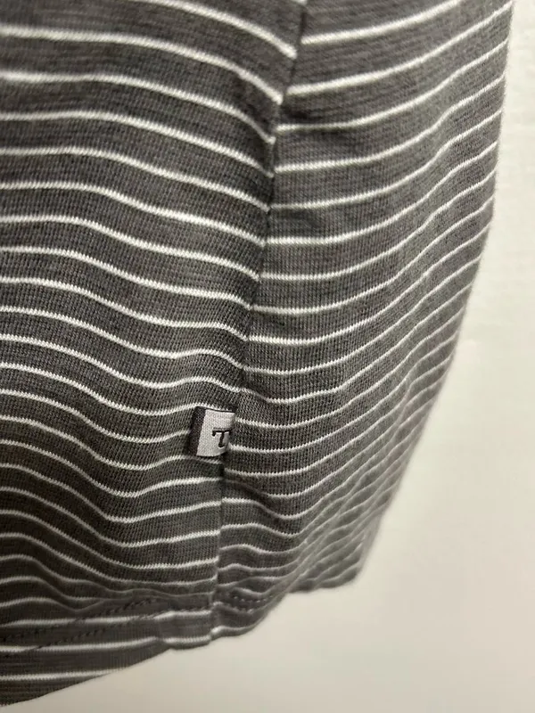 Toad&Co Tamaya Dos Gray and White Striped V-Neck Long Sleeve Organic cotton Top - Image 3
