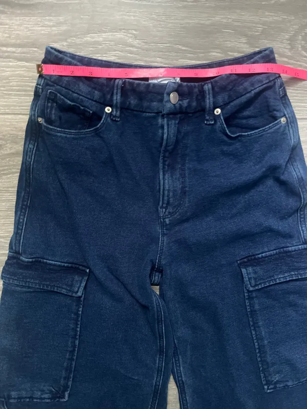 Good American Dark Wash Wide Leg 90s Good Skate Cargo Sweatpants Jeans Size 8 29 - Image 9