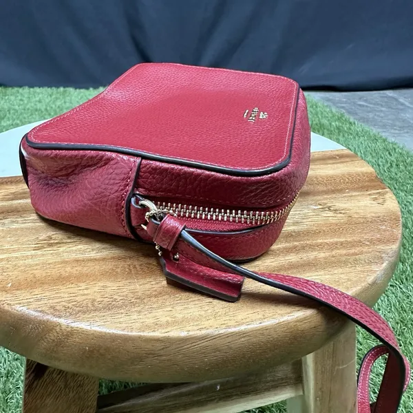 Coach Pebble Leather Shoulder‎ Bag Auth Red Medium Women - Image 8