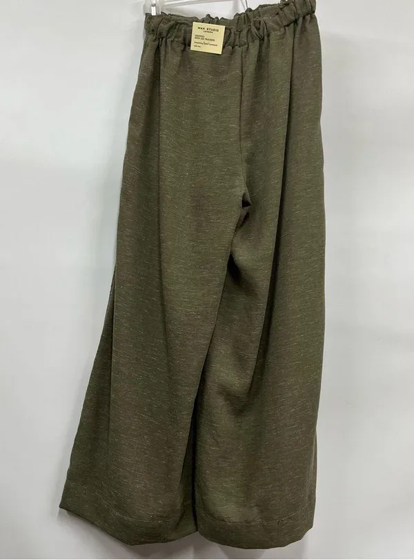 NWT Max Studio Women's Cropped Wide Leg Trousers XS Pull-on linen blend olive - Image 2