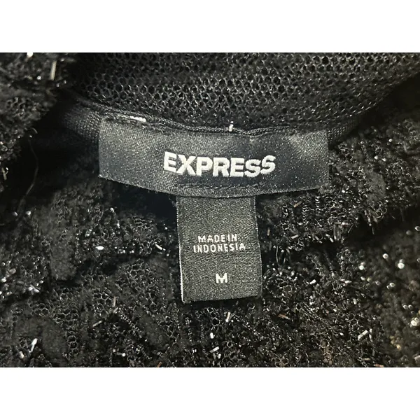 Express Women's Black Metallic Lace Long Sleeve Turtleneck Sheer Blouse Top Sz M - Image 4