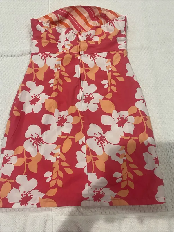 Bright Coral Floral Summer tube with built bra mini Dress - Image 7