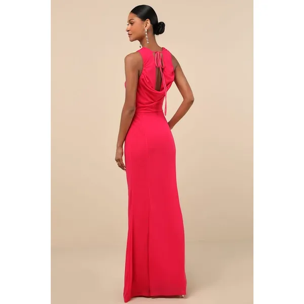 NWT Lulus Stunning Mystery Fuchsia Mesh Cowl Back Mermaid Maxi Dress Banquet L - Image 3