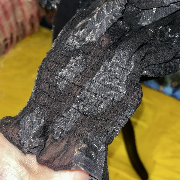 Size 4 Black Metallic High Neck Blouse - Image 5