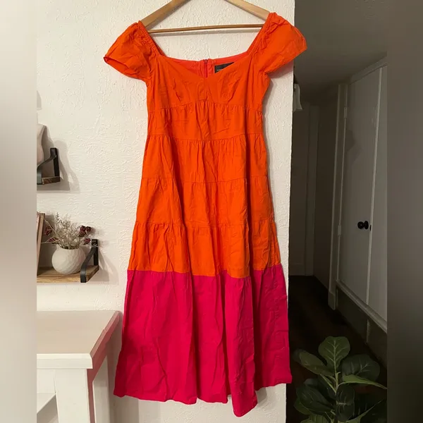Donna Morgan Colorblock Tiered Maxi Orange and Pink Tiered Dress Size 0 - Image 5