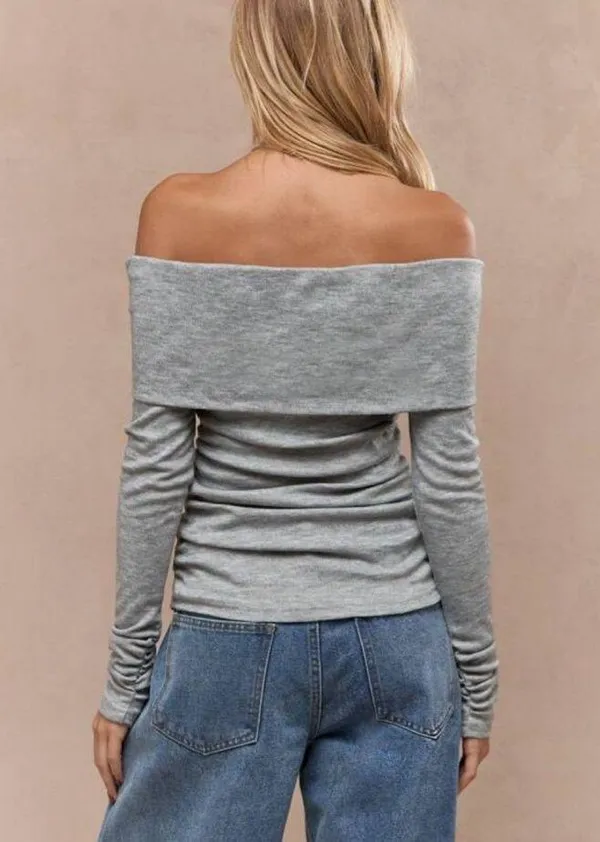 Missguided Off-The-Shoulder Sweater Grey - Image 2