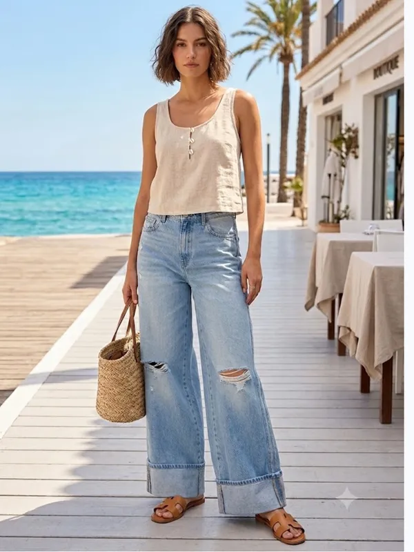 Hidden Jeans High-Rise Light Blue Extra Wide Leg Distressed Jeans - Image 15