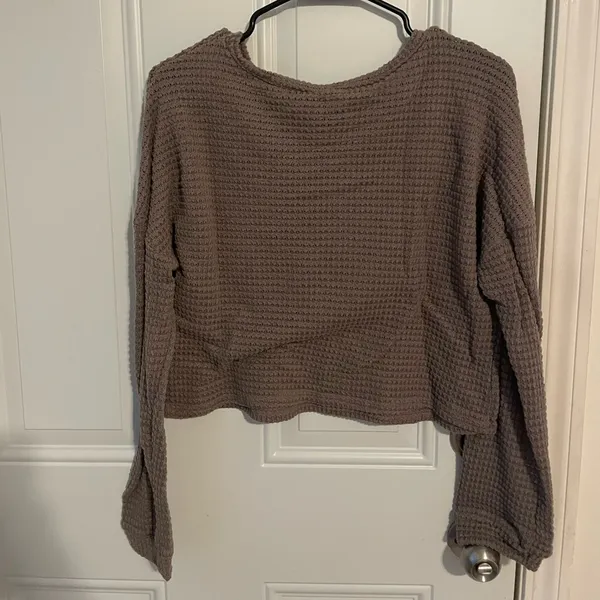 Olia Waffle Knit Long Sleeve (S) Gray - Image 3