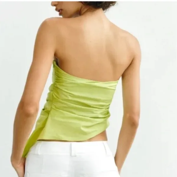 Zara Lime Green Strapless Asymmetric Draped Top size S - Image 2