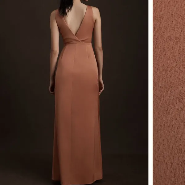 Anthropologie BHLDN Piper V-Neck Side Slit Satin Gown Dress in Sedona US 6 - Image 3
