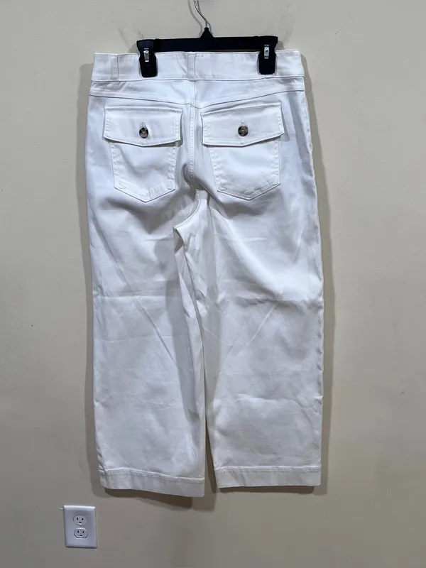 SPANX Bright White Stretch Twill Cropped Wide Leg Pants size large EUC - Image 7