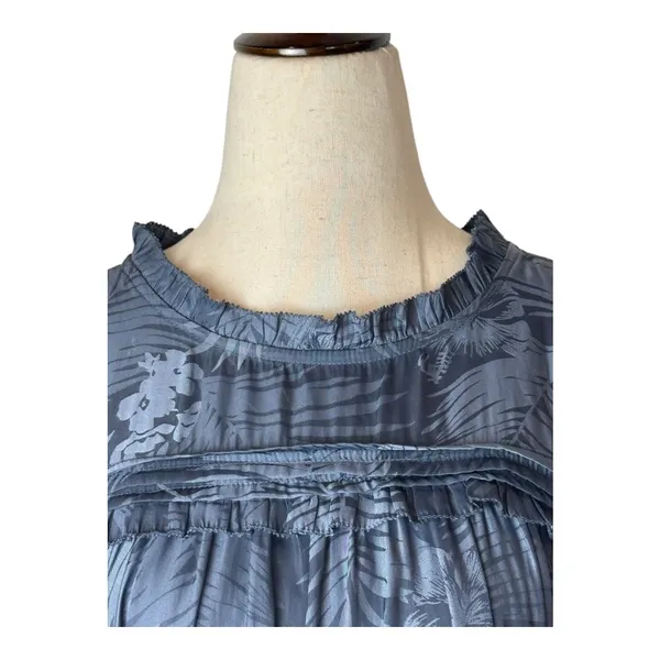 Pookie & Sebastian Shirt Women Large Blue Floral Ruffle Trim Blouse‎ Tropical - Image 5
