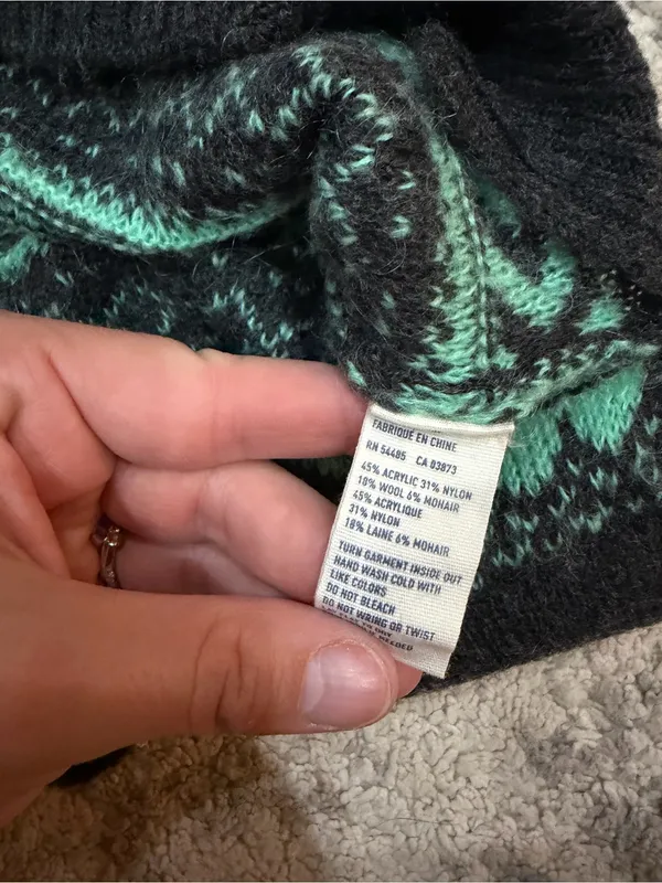 American Eagle Y2K Teal Black Patterned Wool Mohair Sweater M - Image 6