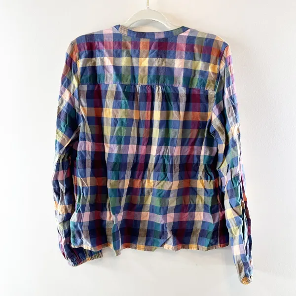 GAP Long Sleeve Femme Cotton Pullover Top Plaid Blue Pink Medium - Image 4