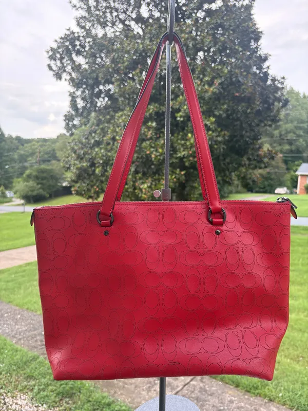Coach Perforated Signature Leather Gallery Tote color Miami Red - Image 6