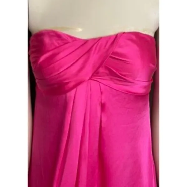 Nicole Miller Sz 8 Hot Pink Strapless Satin Cocktail Midi Lined Dress Back Zip - Image 5