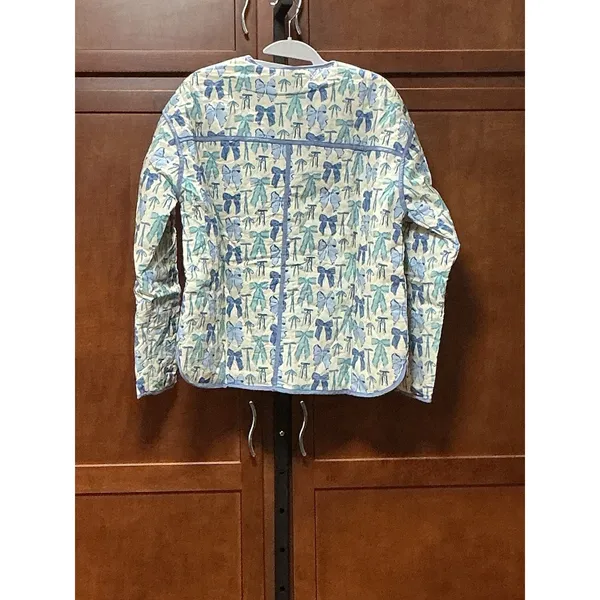 Entro J24661 Blue Bow Print Quilted Jacket Womens Size S Cotton Coquette NWT - Image 2