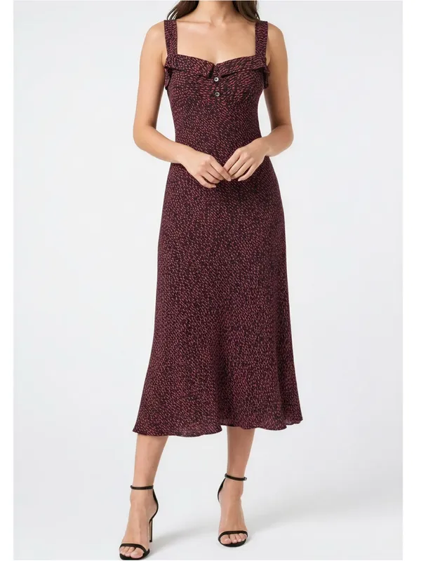 REFORMATION Tancy Midi Dress, French Kiss Black/Red, 0 (US) - Image 3