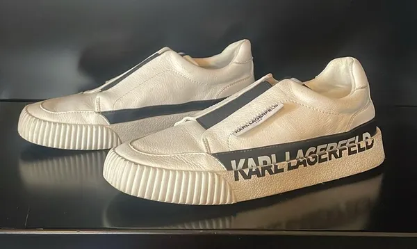 KARL LAGERFELD PARIS Josie Leather White Black Slip-On Sneakers $129 EUC Wmn’s 7 - Image 11