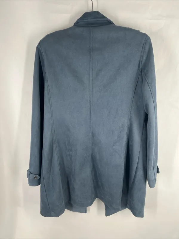 Magaschoni Dusty Blue Faux Suede Open Front Moto Jacket XL - Image 11