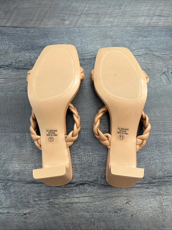 SODA 11 Neutral Camel/Tan Braided Double-Strap Square Toe‎ Heels - Image 5