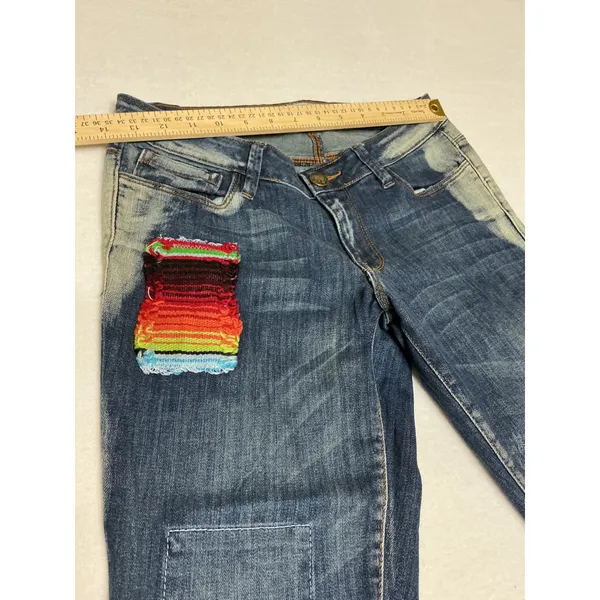 Free People Artisan De Luxe Patchwork Jeans 27 Serape Bandana Distressed Boho - Image 6